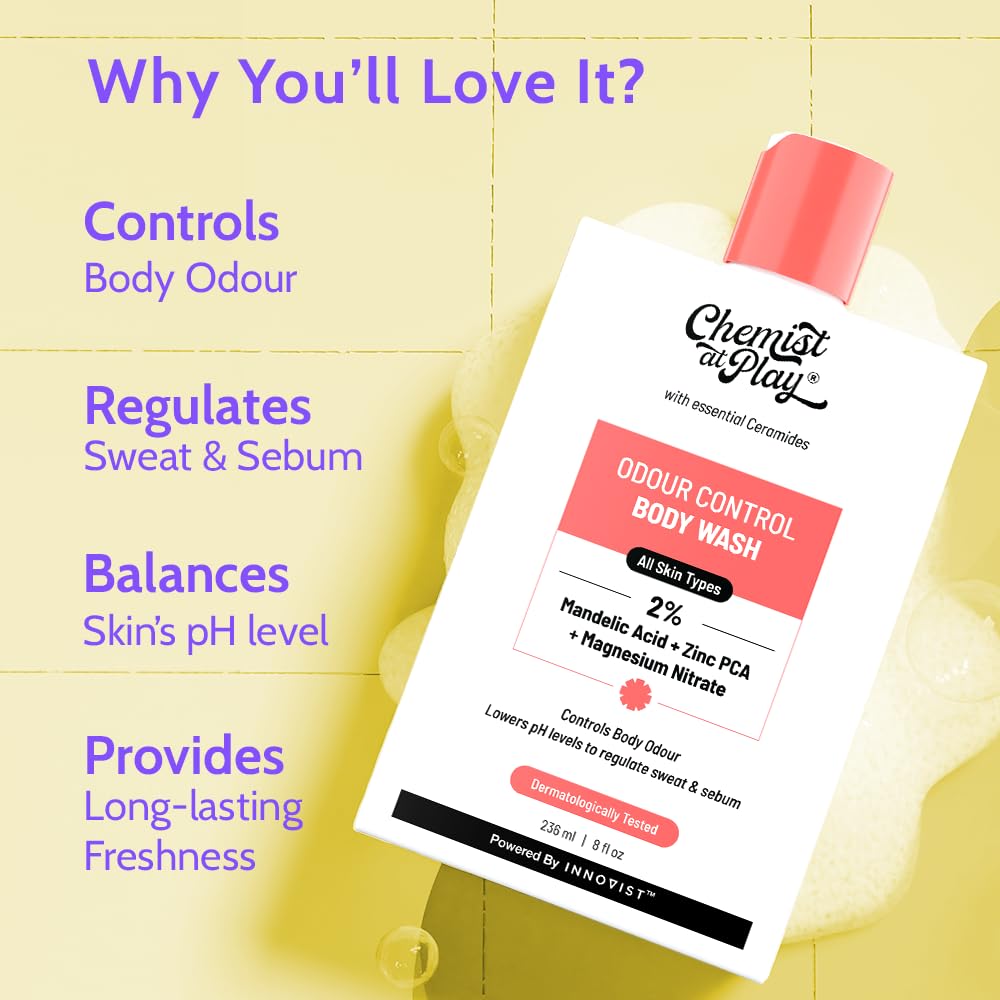 Chemist at Play Odour Control Body Wash with 2% Magnesium Nitrate, Mandelic Acid & Zinc PCA - Image 5